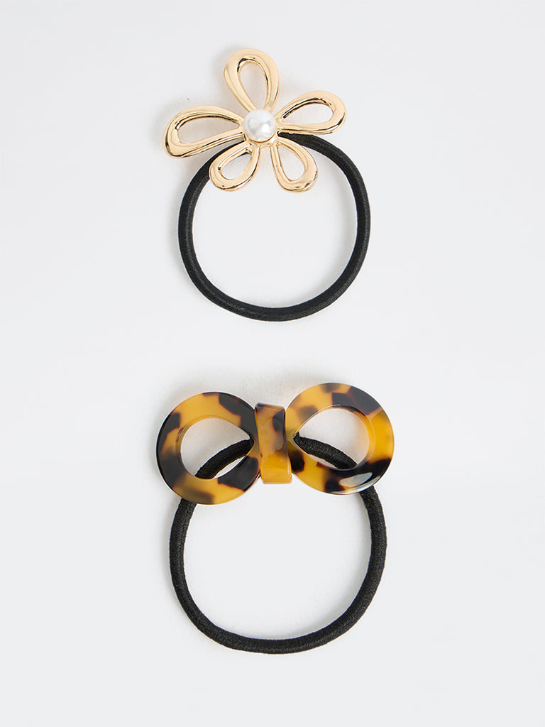 Westside Accessories Multicolour Floral & Bow Scrunchies - Pack of 2