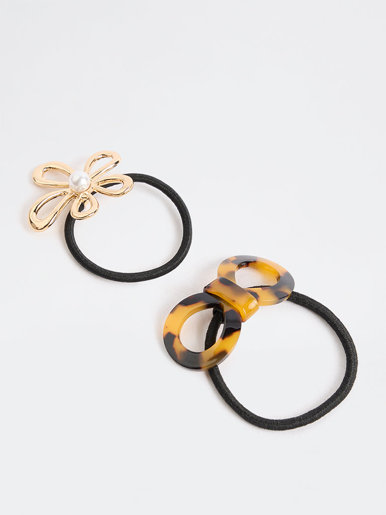 Westside Accessories Multicolour Floral & Bow Scrunchies - Pack of 2