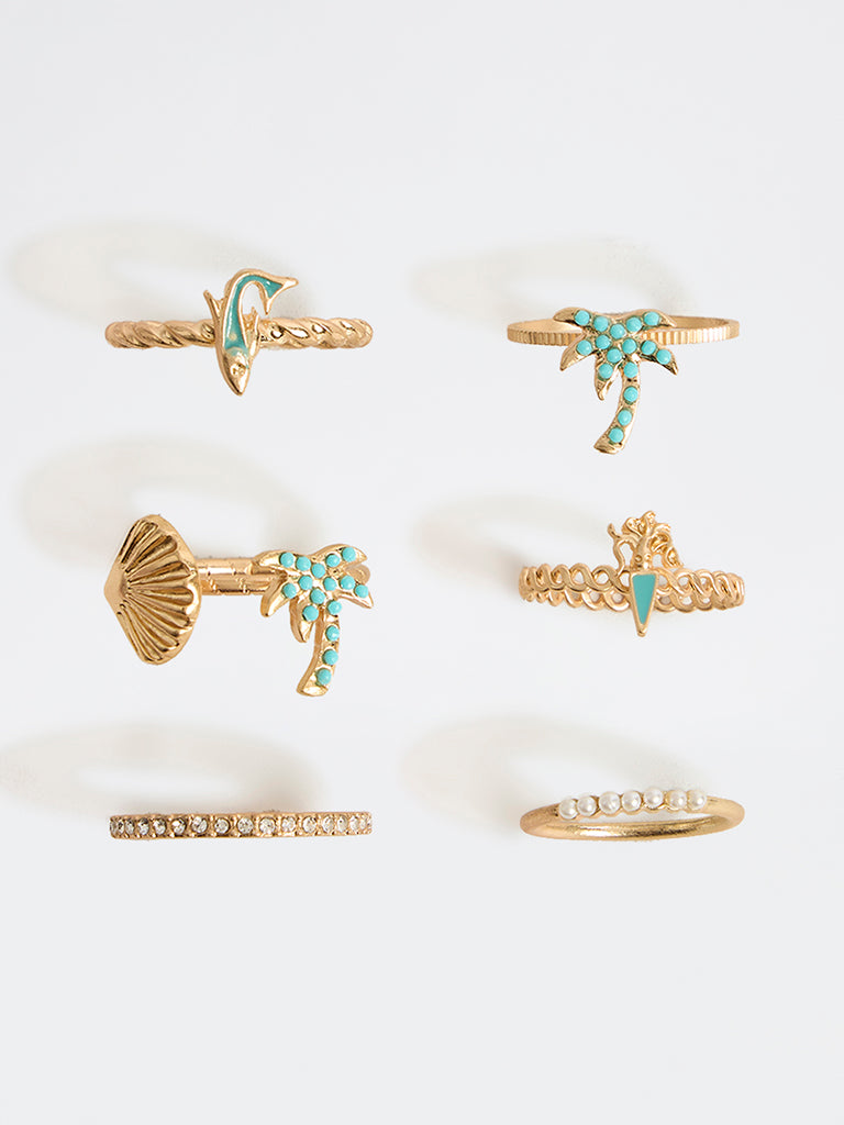 Westside Accessories Gold Multi Stack Rings - Pack of 6