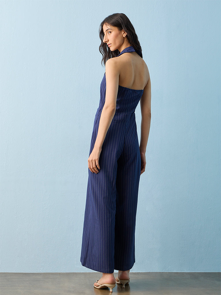 Nuon Navy Pinstriped Jumpsuit
