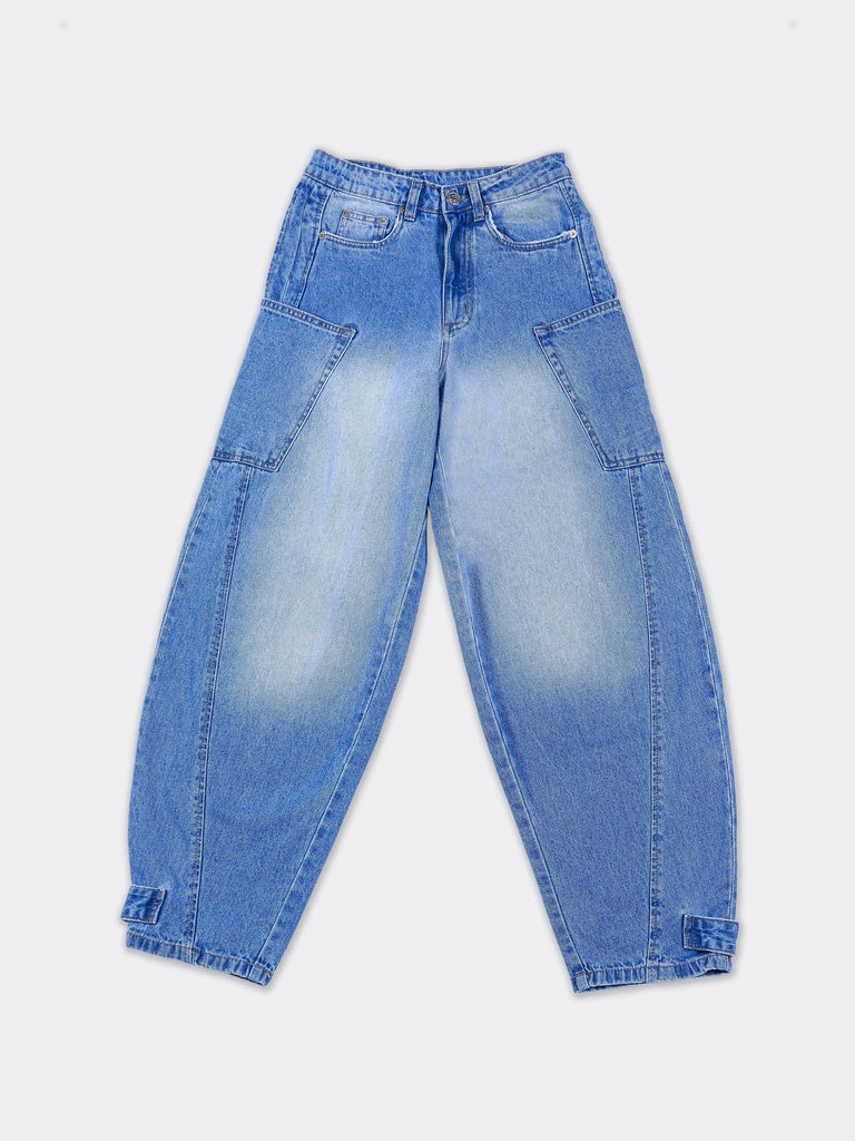 Nuon Blue Faded High-Rise Balloon-Fit Jeans