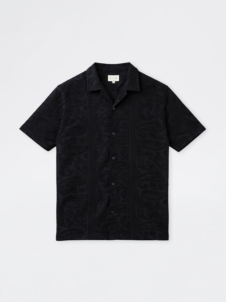 ETA Black Paisley Textured Relaxed-Fit Cotton-Blend Shirt