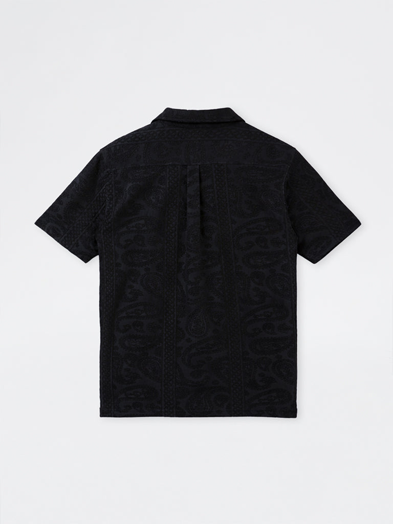 ETA Black Paisley Textured Relaxed-Fit Cotton-Blend Shirt