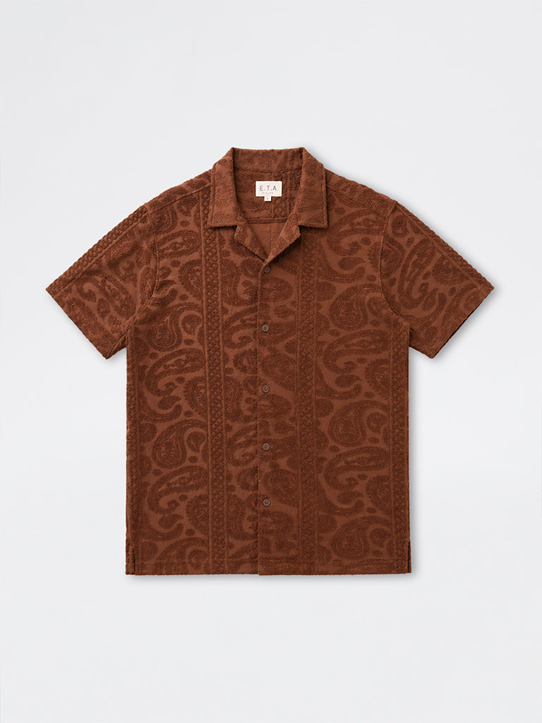 ETA Brown Paisley-Textured Relaxed-Fit Cotton-Blend Shirt