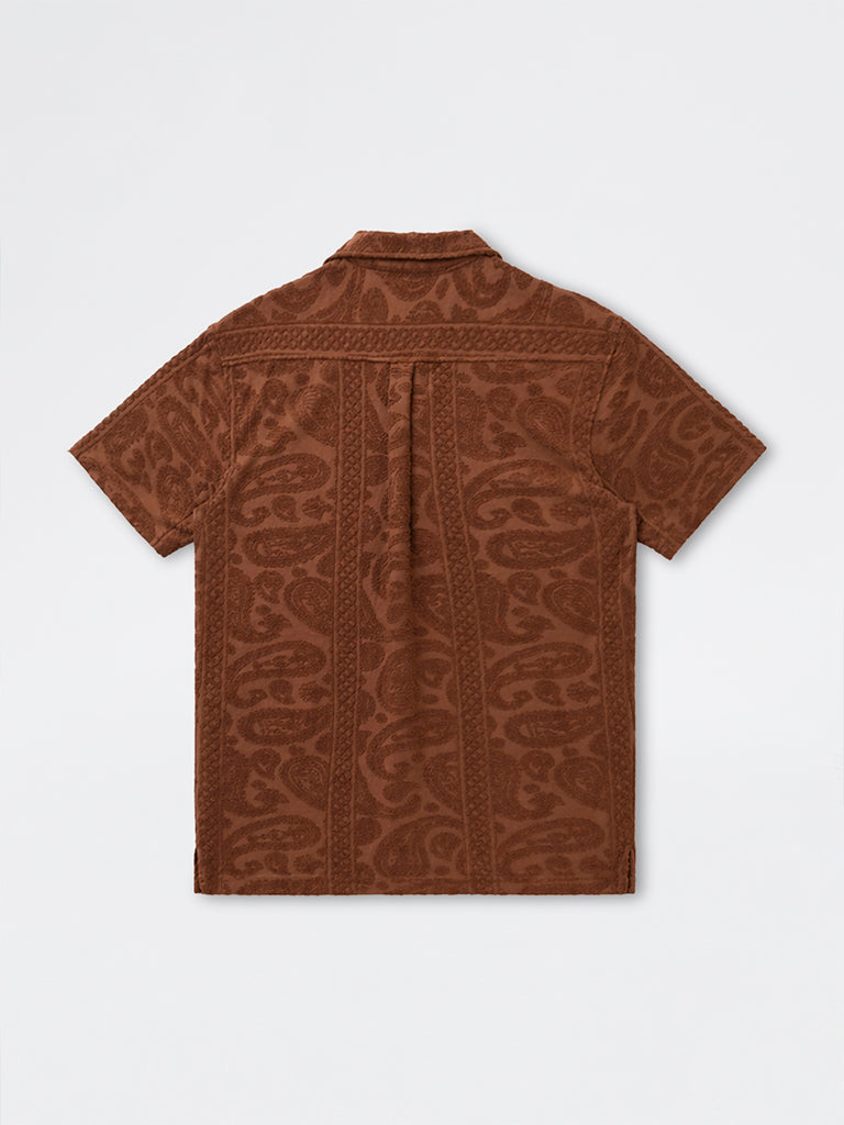 ETA Brown Paisley-Textured Relaxed-Fit Cotton-Blend Shirt