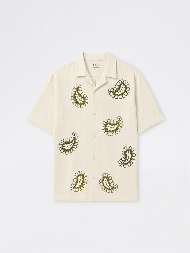 ETA Off-White Paisley Embroidered Relaxed-Fit Cotton Shirt