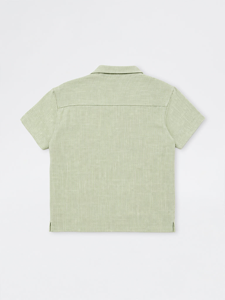 HOP Kids Boys Sage Avocado Embroidered Cotton Shirt