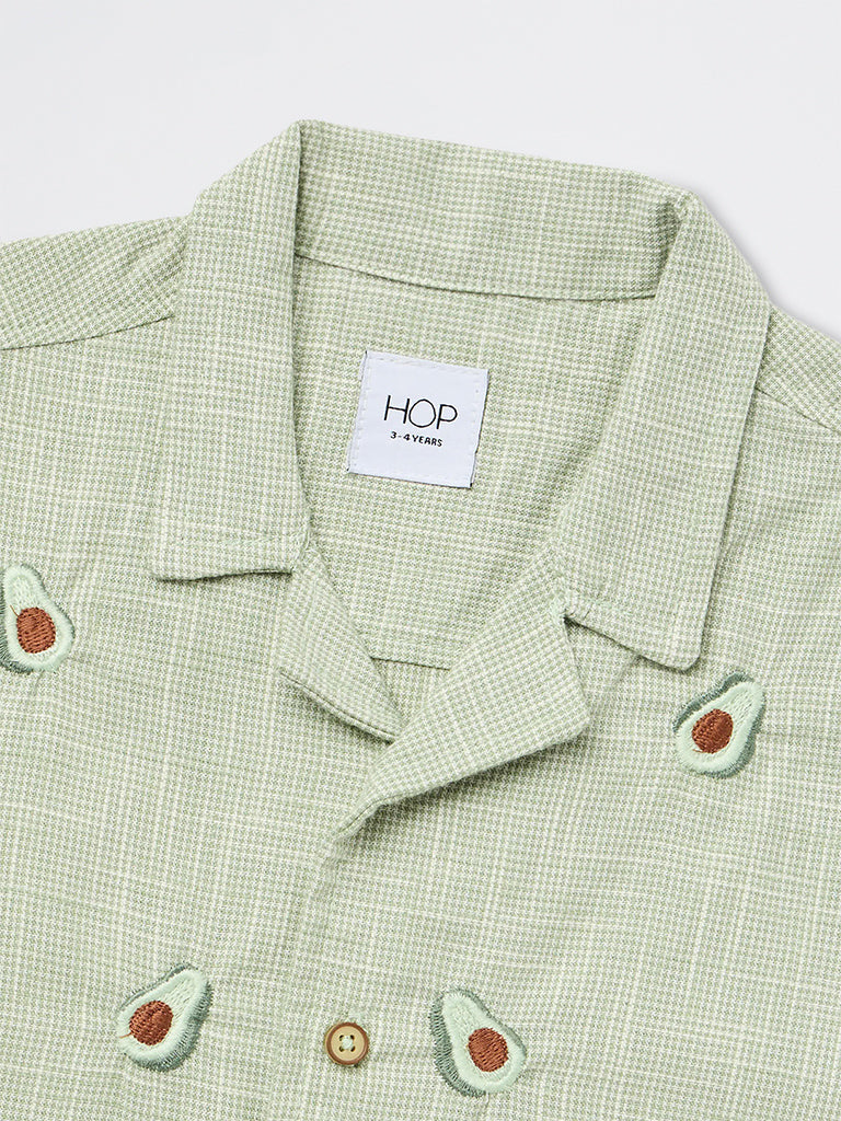 HOP Kids Boys Sage Avocado Embroidered Cotton Shirt