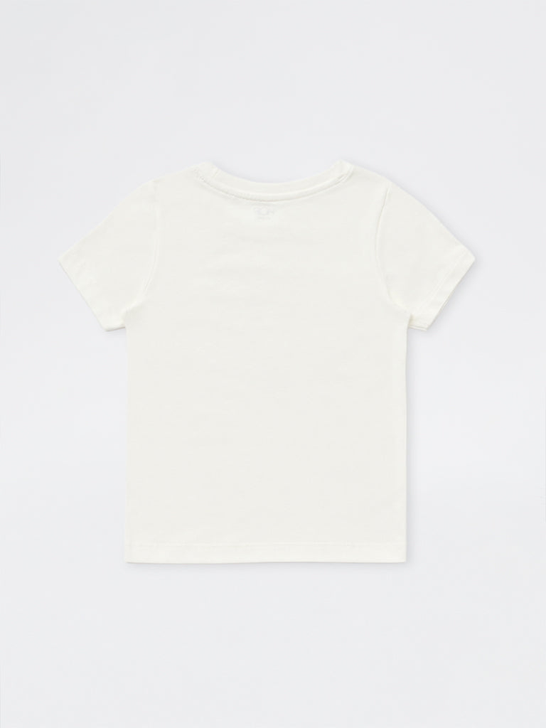 HOP Kids Girls White Animal Design Cotton T-Shirt