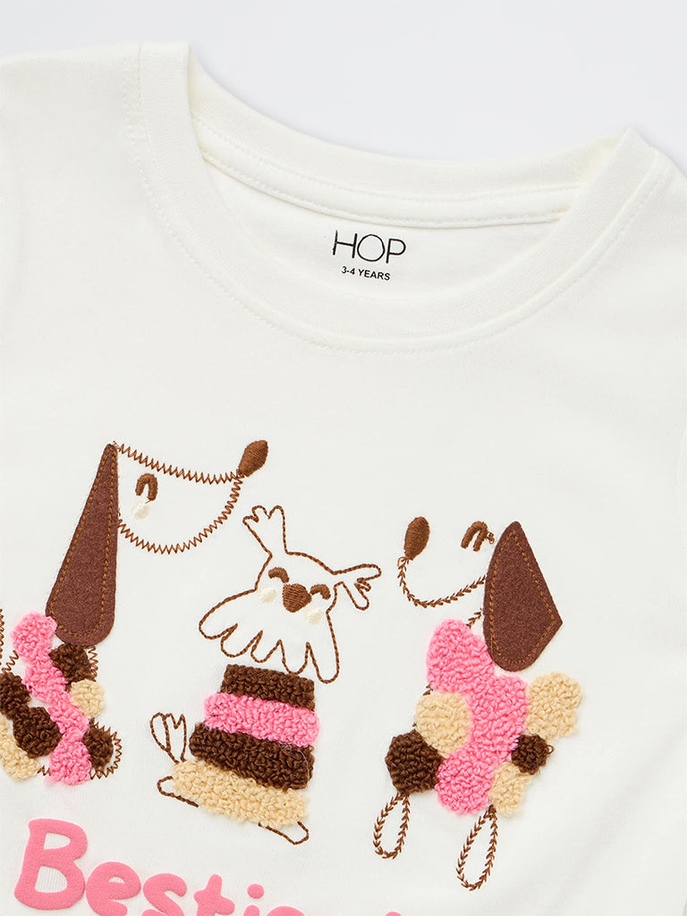 HOP Kids Girls White Animal Design Cotton T-Shirt