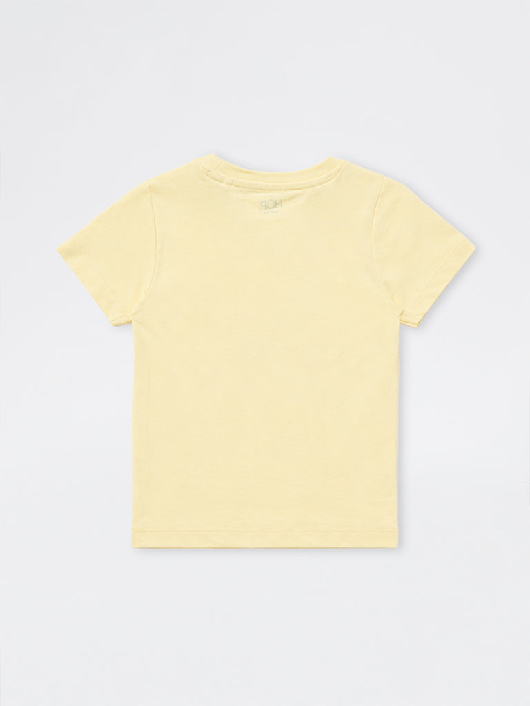 HOP Kids Girls Yellow Graphic Design Cotton T-Shirt