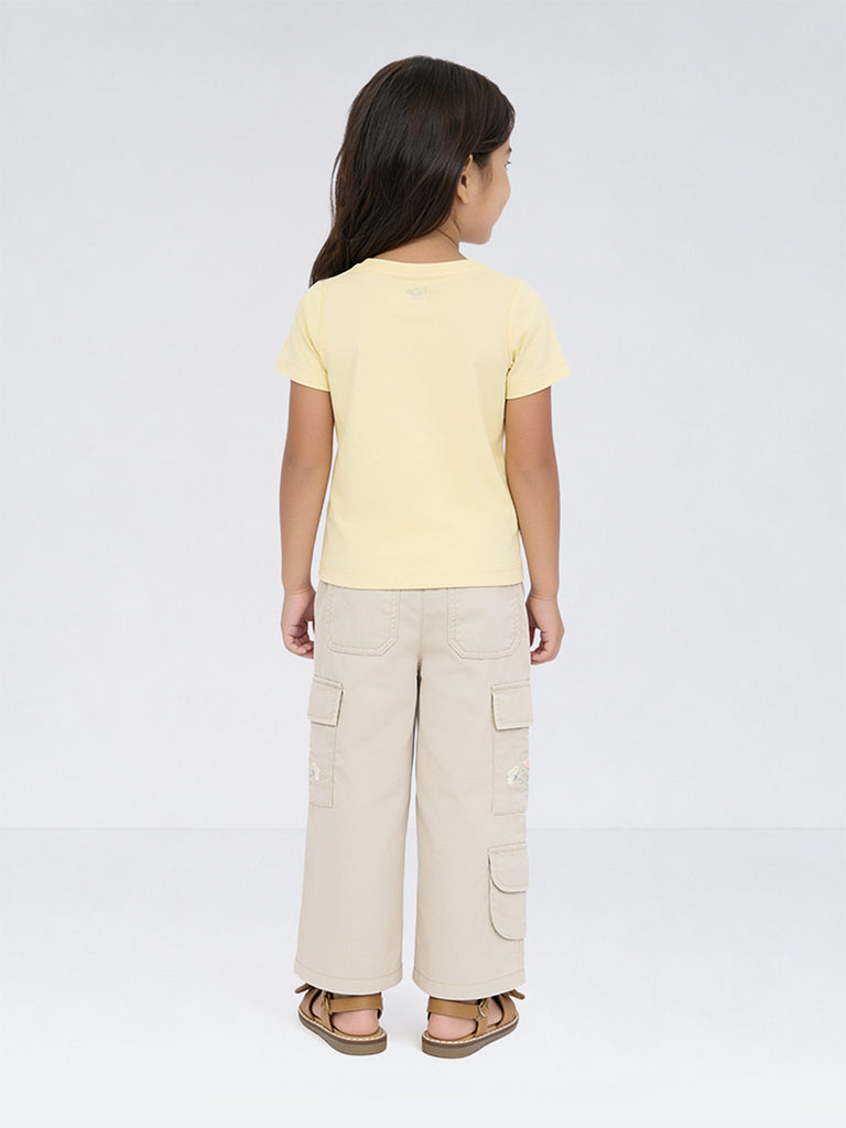 HOP Kids Girls Yellow Graphic Design Cotton T-Shirt