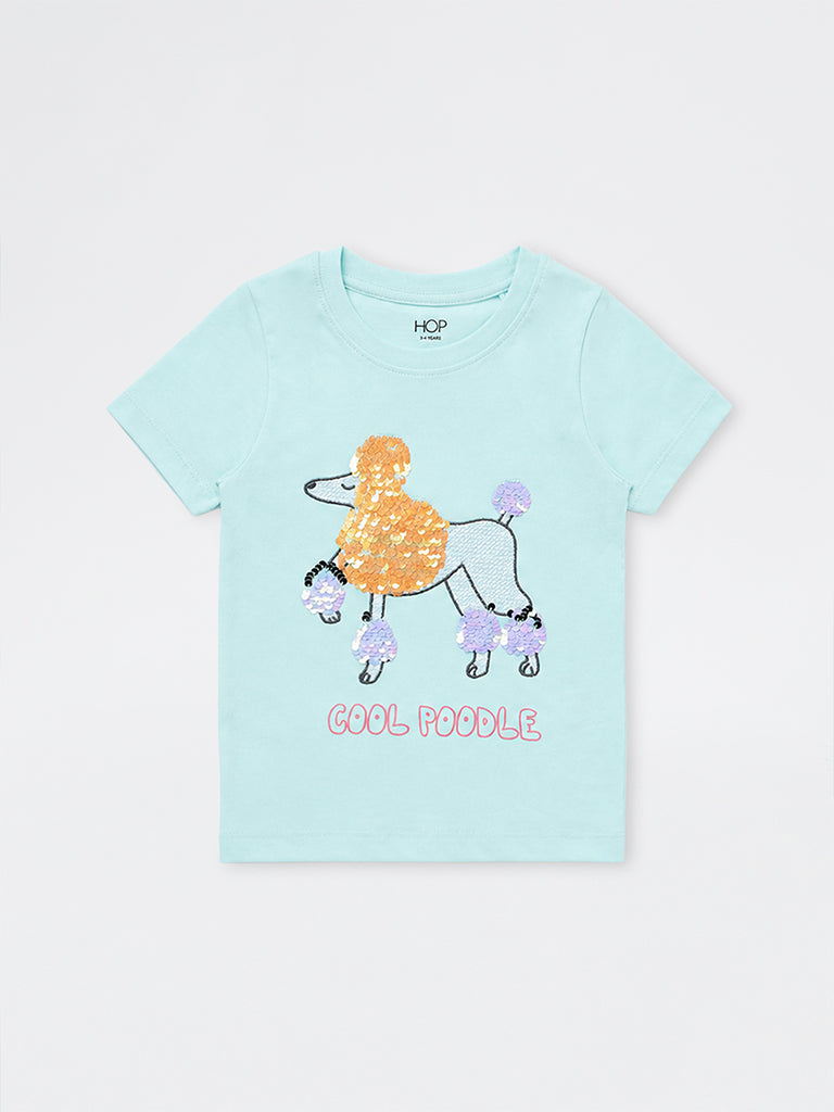 HOP Kids Girls Mint Embellished Cotton T-Shirt