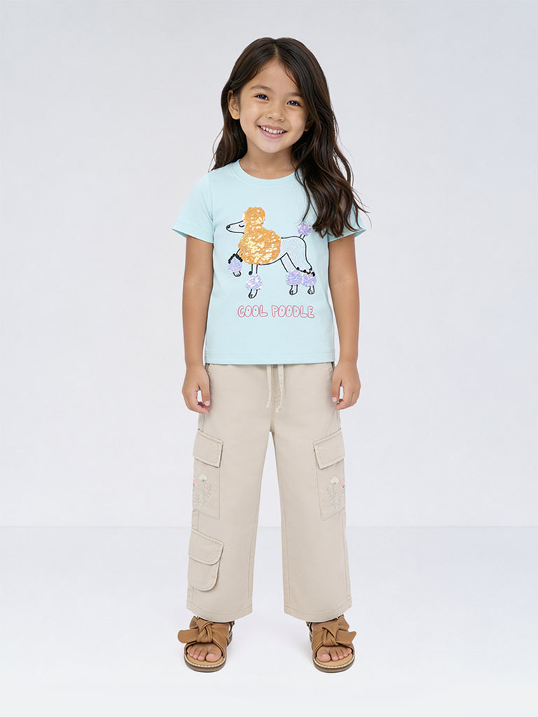HOP Kids Girls Mint Embellished Cotton T-Shirt