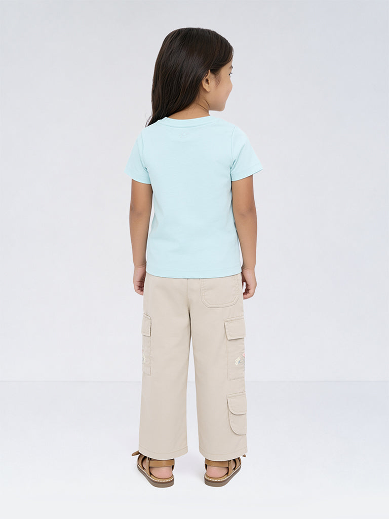 HOP Kids Girls Mint Embellished Cotton T-Shirt