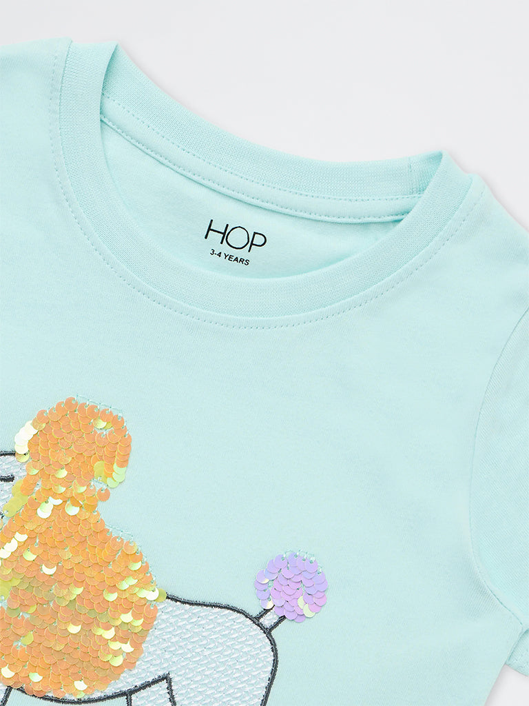HOP Kids Girls Mint Embellished Cotton T-Shirt