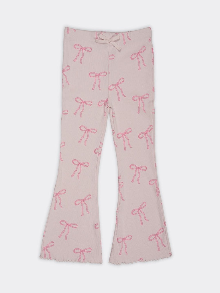 HOP Kids Girls Pink Bow Print Ribbed Cotton-Blend Pants