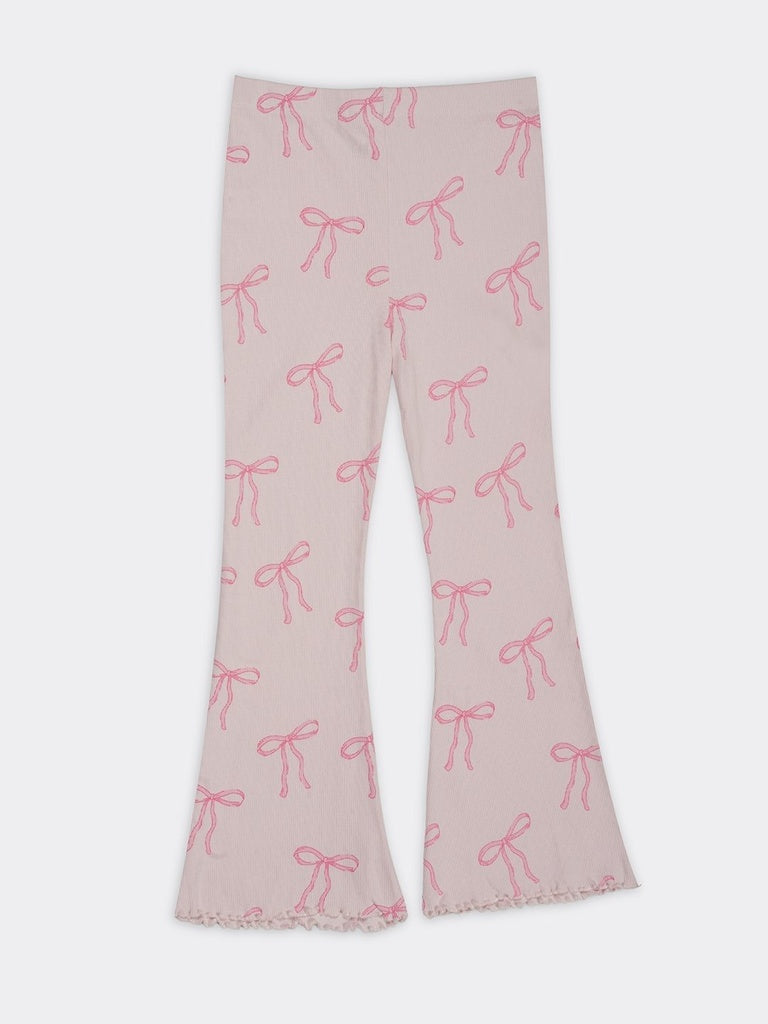 HOP Kids Girls Pink Bow Print Ribbed Cotton-Blend Pants