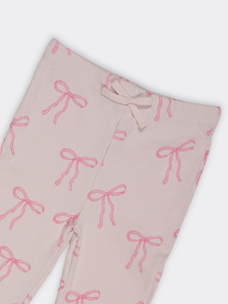 HOP Kids Girls Pink Bow Print Ribbed Cotton-Blend Pants