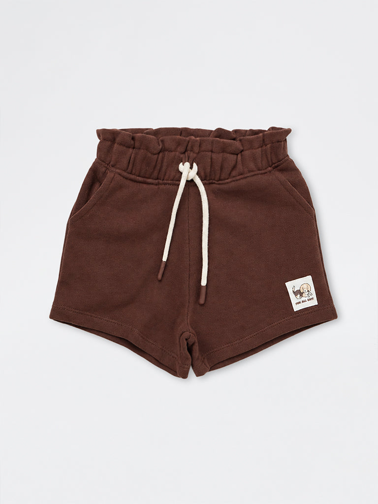 HOP Kids Girls Brown High-Rise Cotton Shorts