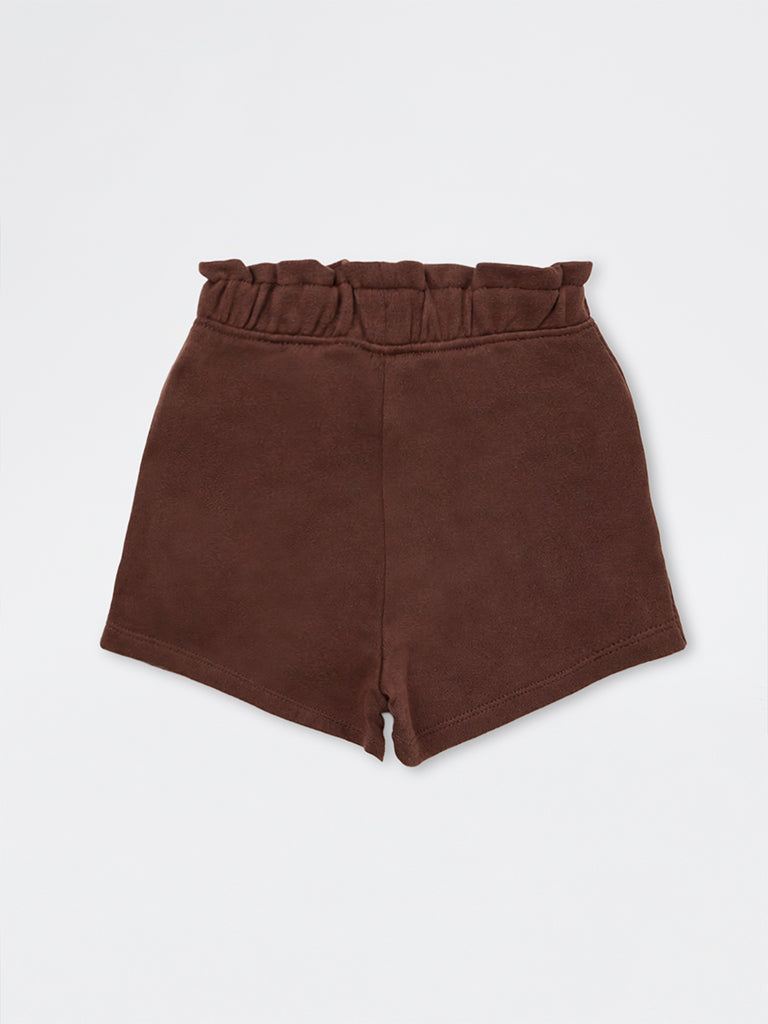 HOP Kids Girls Brown High-Rise Cotton Shorts