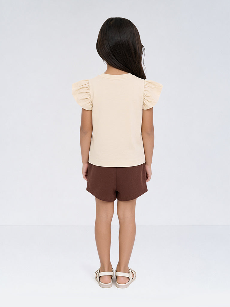 HOP Kids Girls Brown High-Rise Cotton Shorts