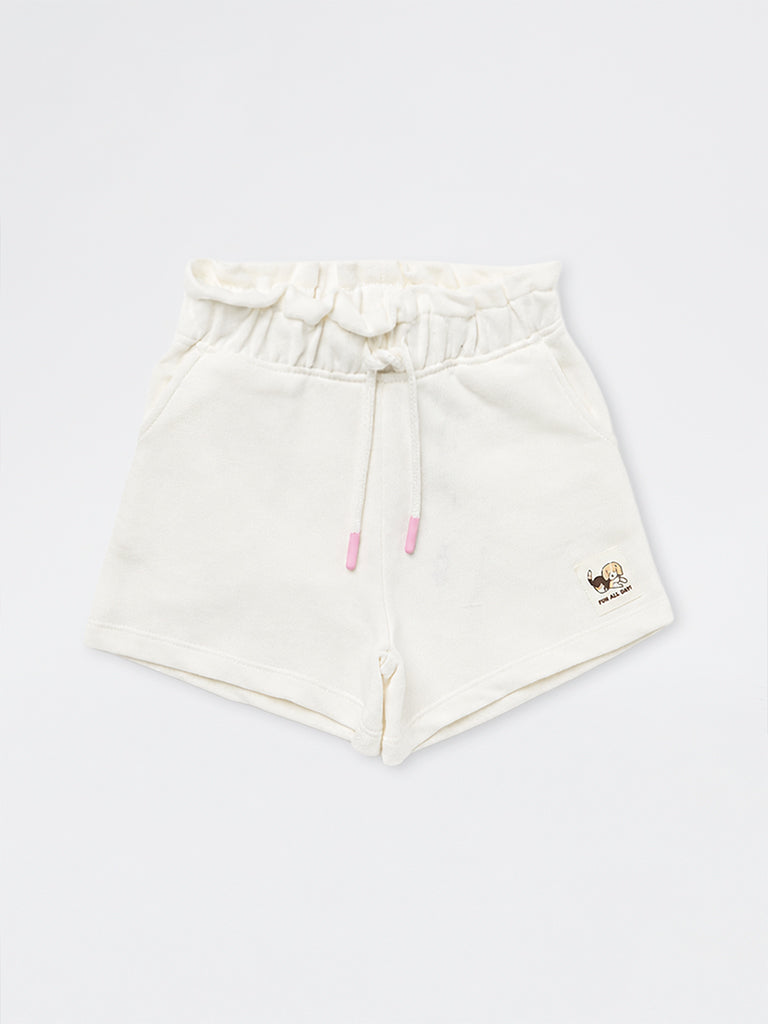 HOP Kids Girls Off-White High-Rise Cotton Shorts