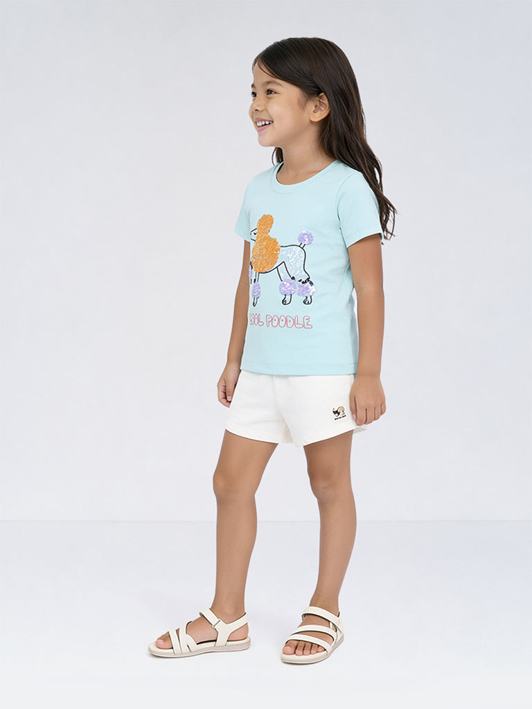 HOP Kids Girls Off-White High-Rise Cotton Shorts