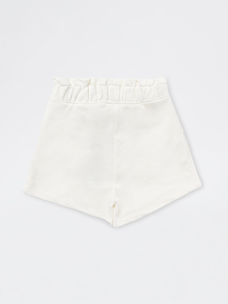 HOP Kids Girls Off-White High-Rise Cotton Shorts