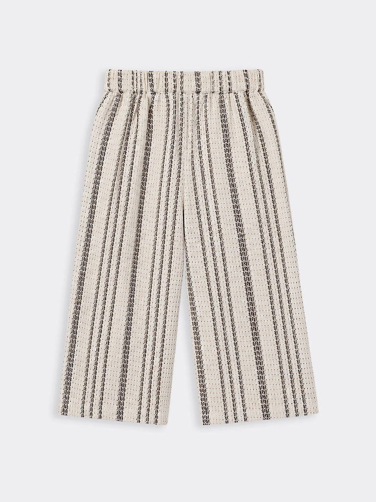 HOP Kids Girls Off-White Vertical Striped Wide Leg Trousers