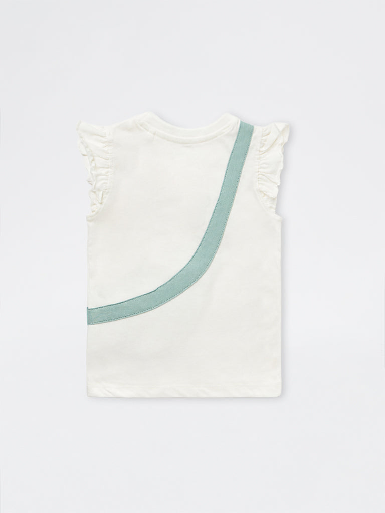 HOP Kids Girls Off-White Bear Appliqué Cotton Top