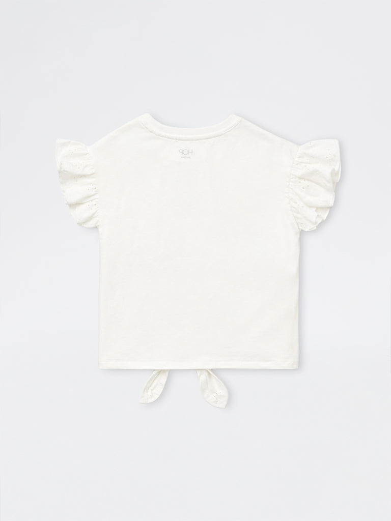 HOP Kids Girls White Graphic Printed Cotton T-Shirt