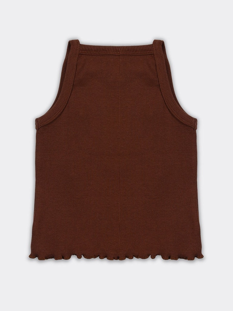 HOP Kids Girls Brown Ribbed Mickey Mouse Cotton-Blend Top