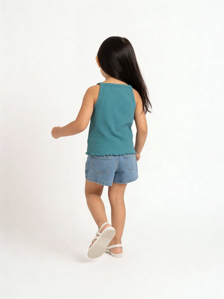 HOP Kids Girls Teal 3D Butterfly Applique Cotton-Blend Tank Top