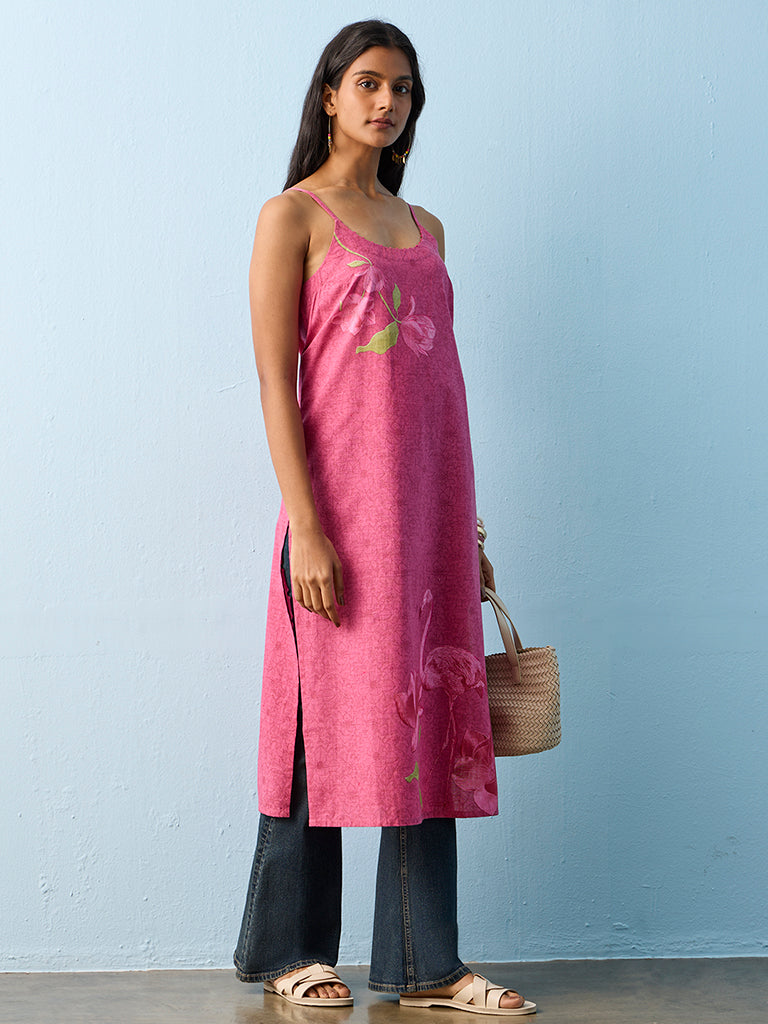 Utsa Fuchsia Nature-Inspired A-Line Cotton Kurta