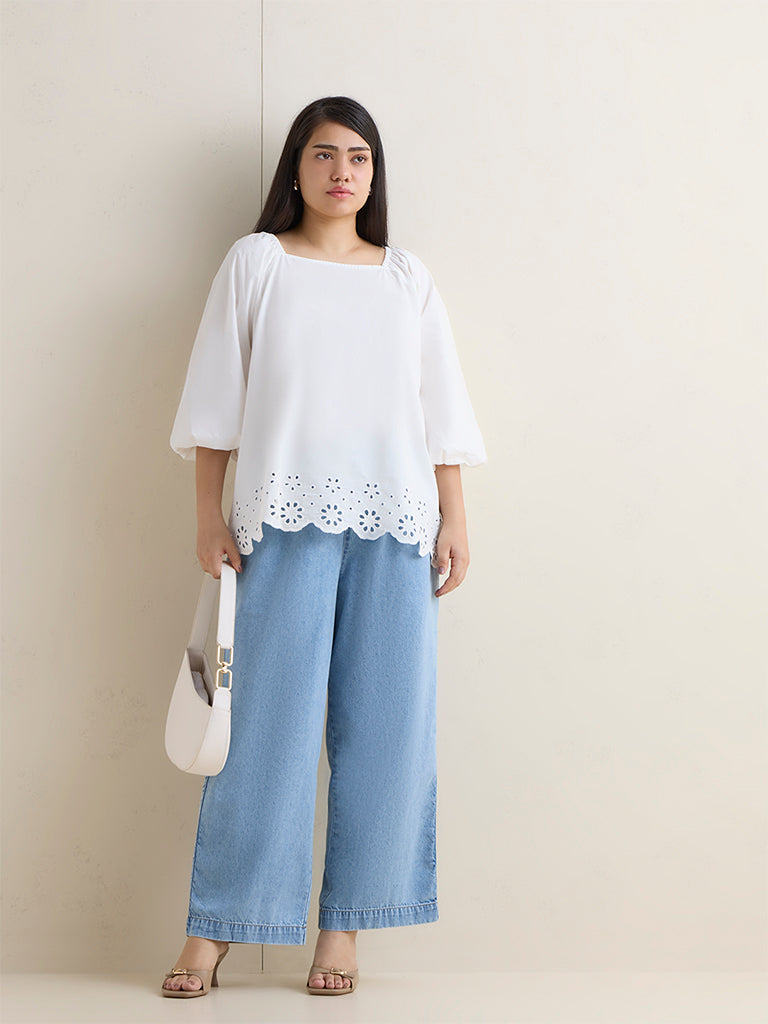 Buy Gia White Floral Schiffli Detailed Cotton Top from Westside