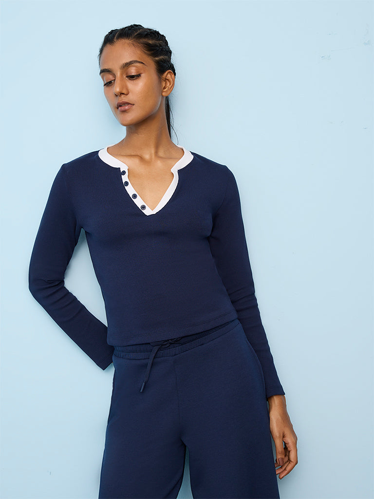 Nuoflexx Navy Solid High-Rise Track Pants