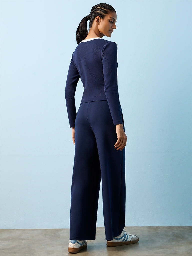 Nuoflexx Navy Solid High-Rise Track Pants