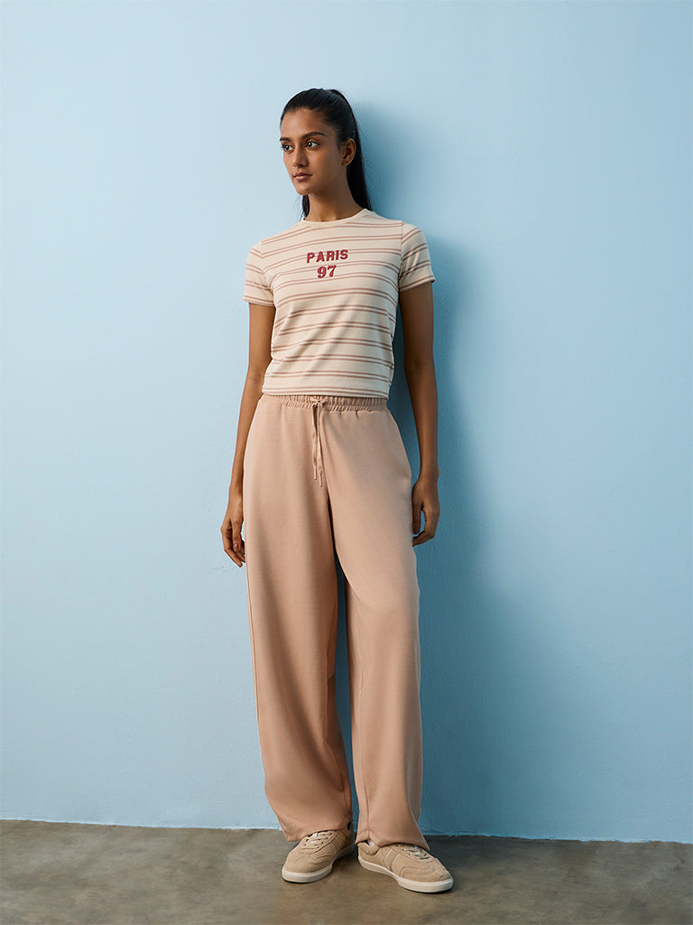 Nuoflexx Beige Solid High-Rise Track Pants