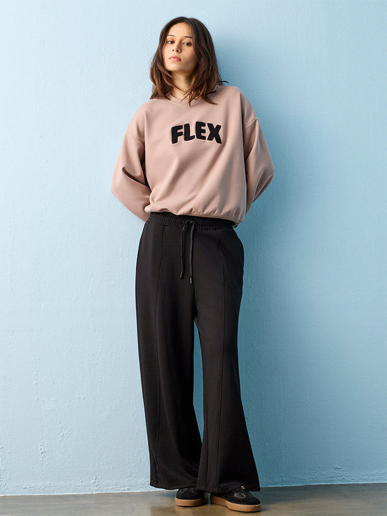 Nuoflexx Taupe Text Detailed Sweatshirt