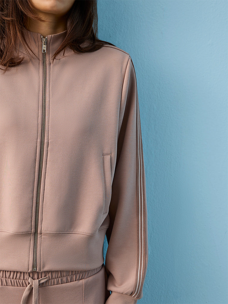 Nuoflexx Taupe Stripe-Detailed Jacket