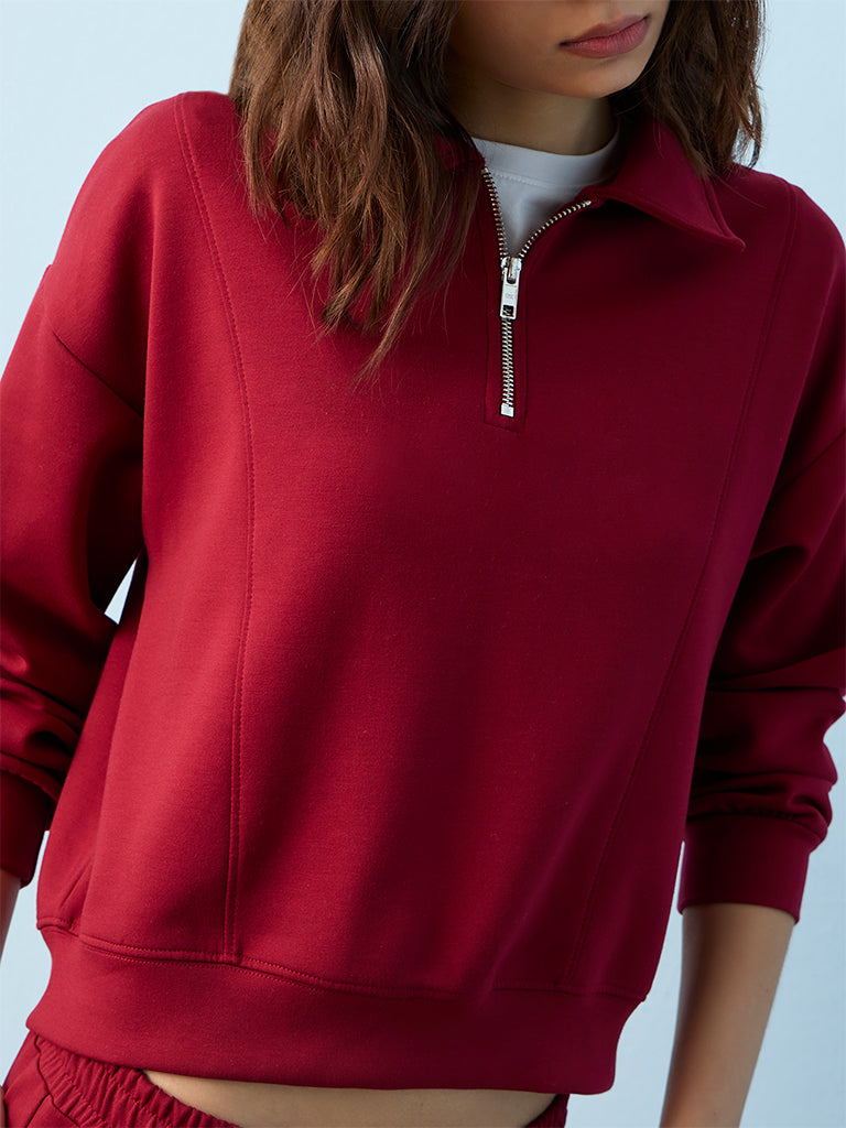 Nuoflexx Maroon Solid Quarter-Zip Sweatshirt