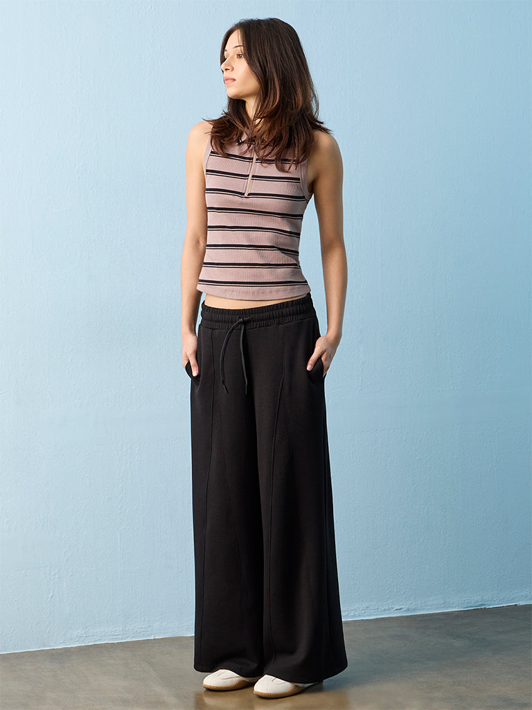Nuoflexx Taupe Striped Cotton-Blend Top