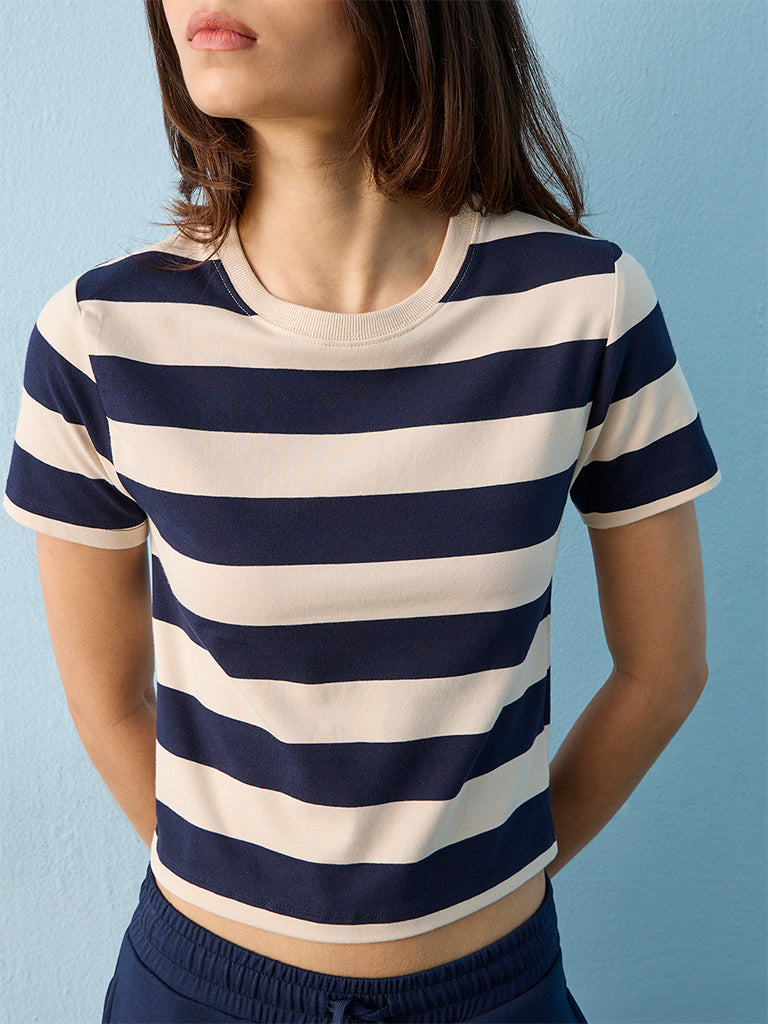 Nuoflexx Navy Striped Cotton-Blend T-Shirt
