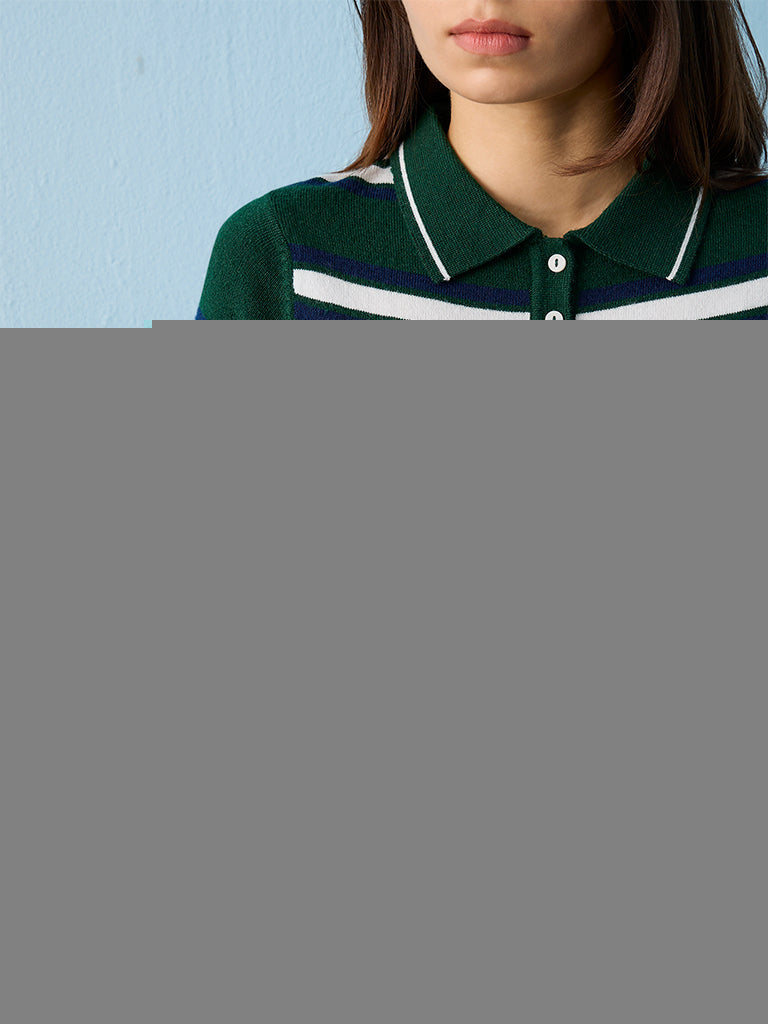 Nuoflexx Green Striped Cotton-Blend T-Shirt