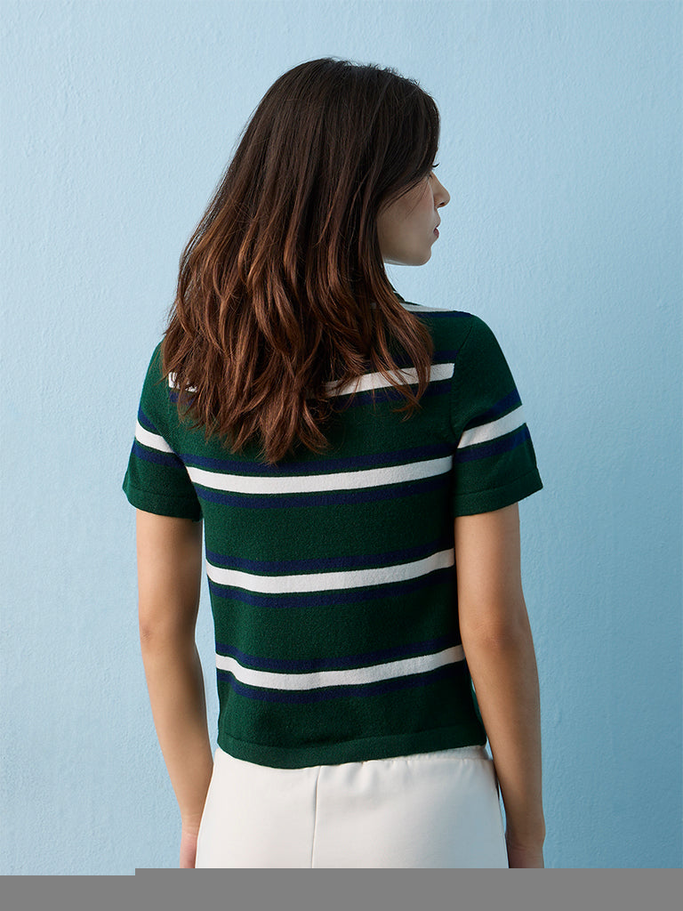 Nuoflexx Green Striped Cotton-Blend T-Shirt