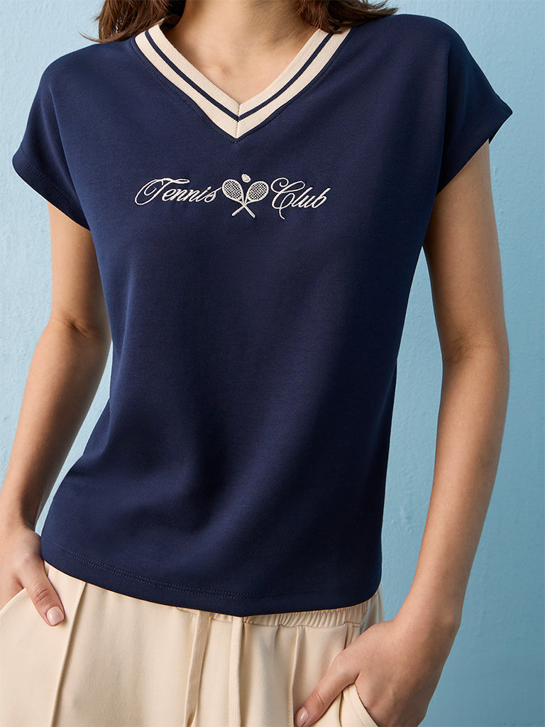 Nuoflexx Navy Text-Detail T-Shirt