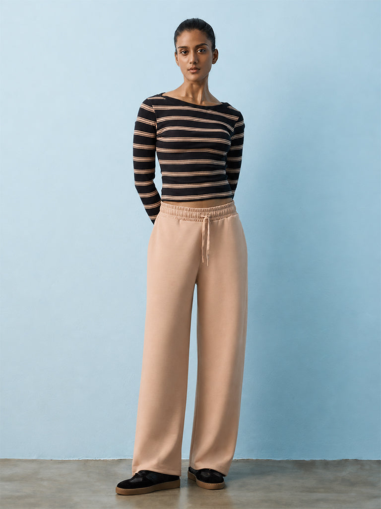 Nuoflexx Black Striped Cotton-Blend T-Shirt