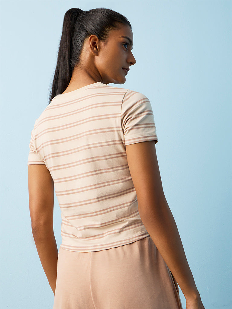 Nuoflexx Beige Striped Cotton-Blend T-Shirt