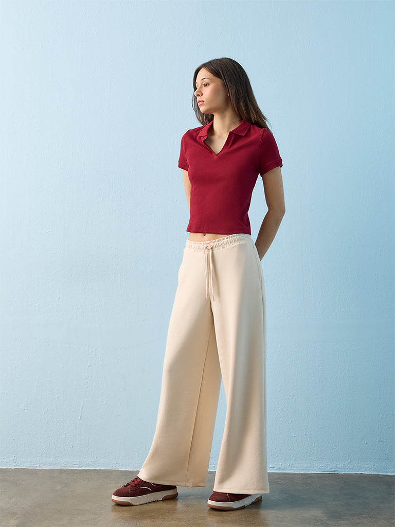 Nuoflexx Red Ribbed Cotton-Blend T-Shirt